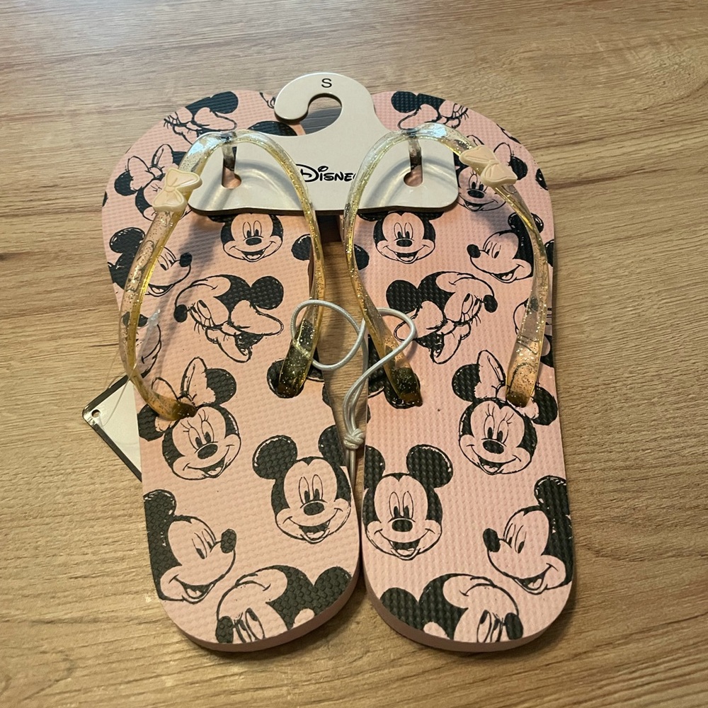 Pink Mickey and Minnie flip flops